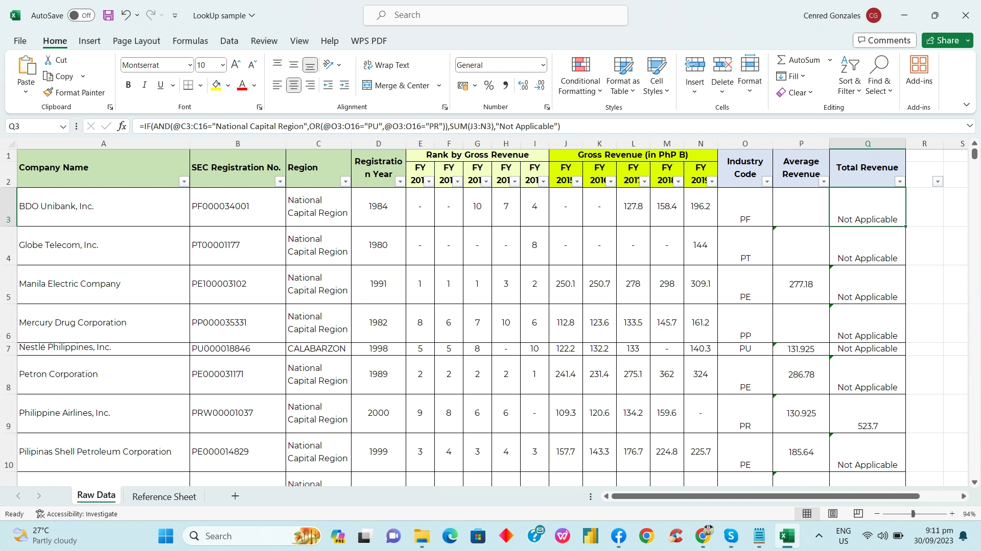 excel lookup formula