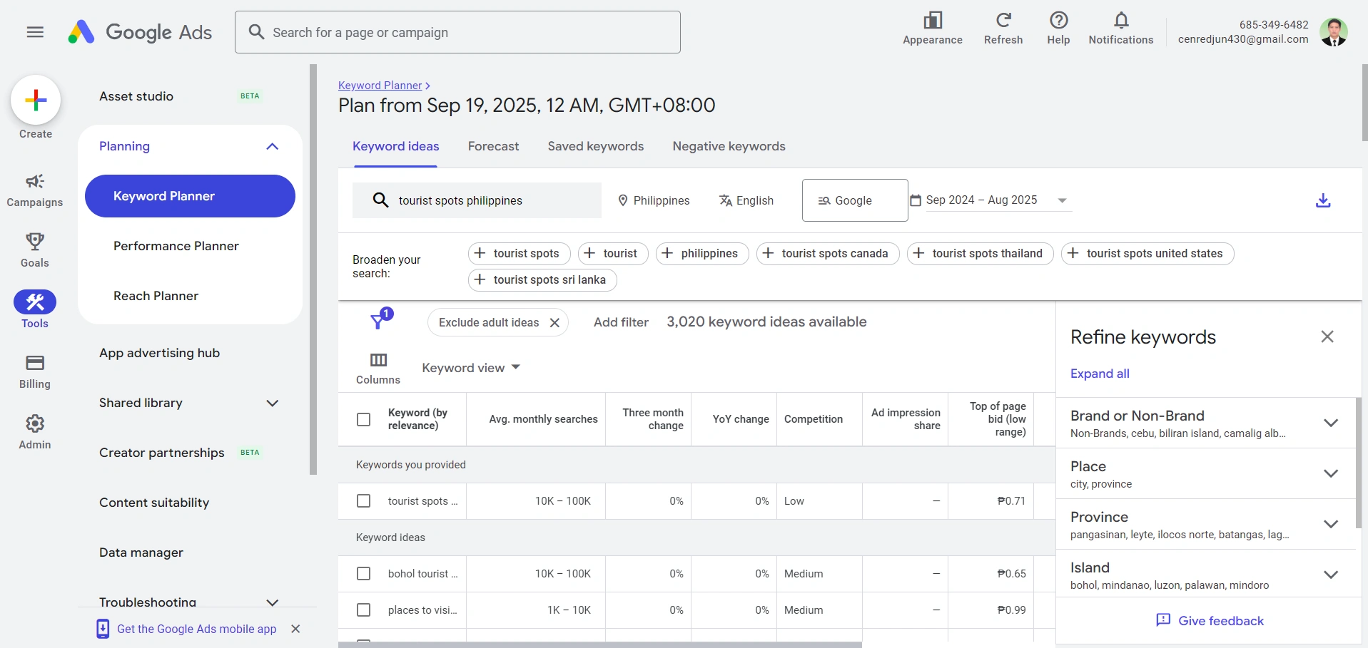 seo google keyword planner 2