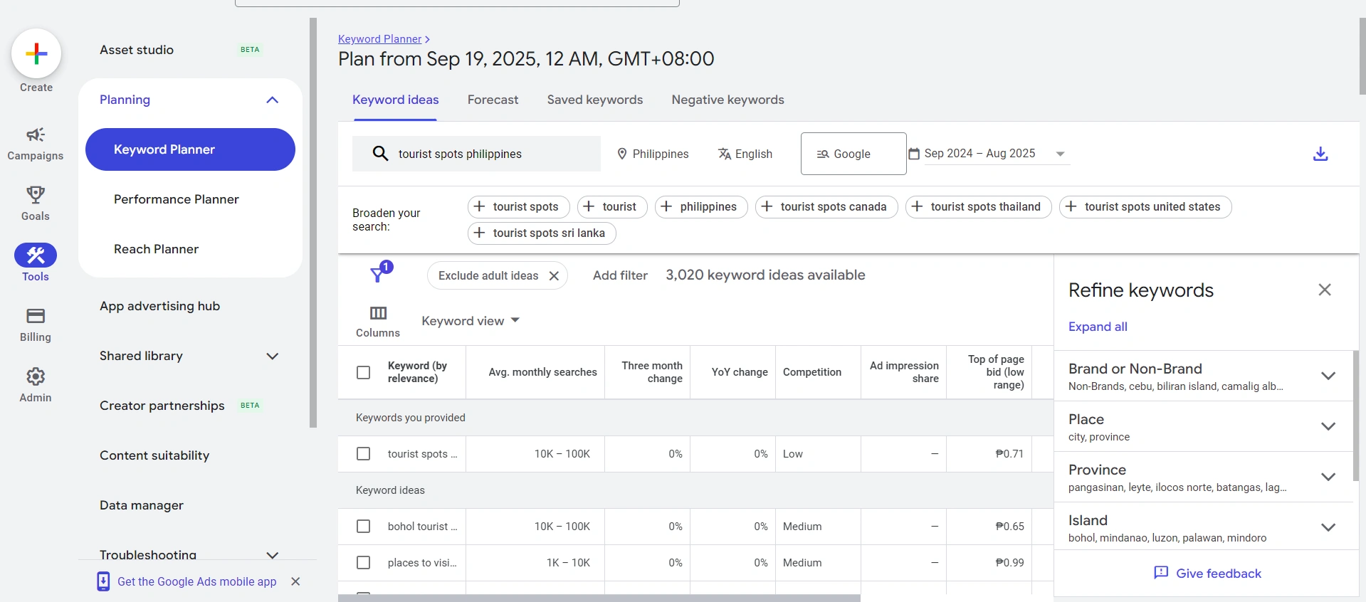 seo google keyword planner