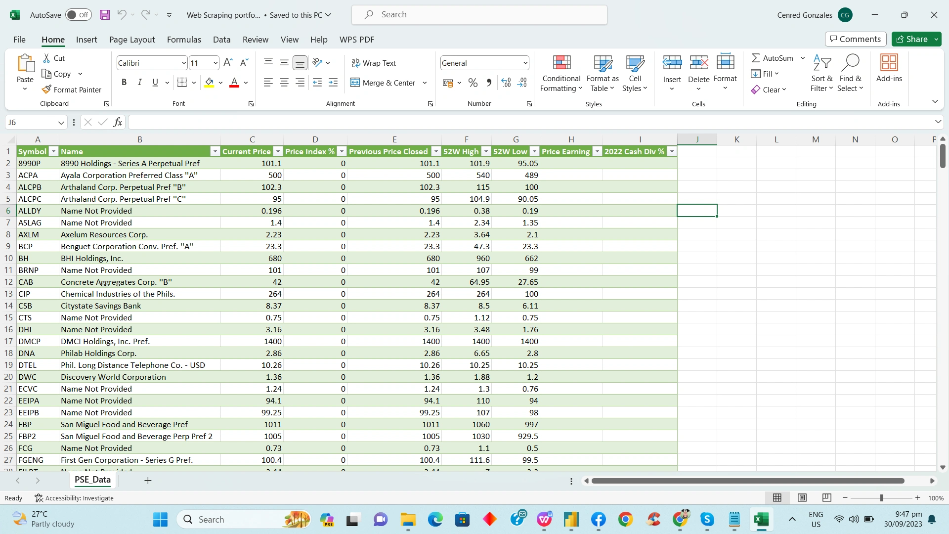 webscraping via excel