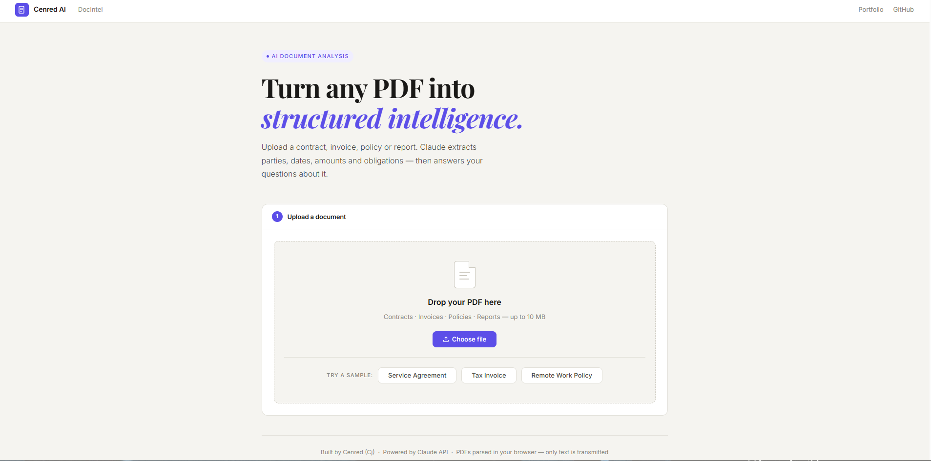 Document Intelligence Tool screenshot